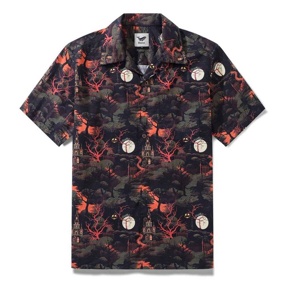 YIUME HAWAIIAN SHIRT MIDNIGHT CASTLE SHIRT 100% COTTON BUTTON-DOWN ALOHA SHIRT